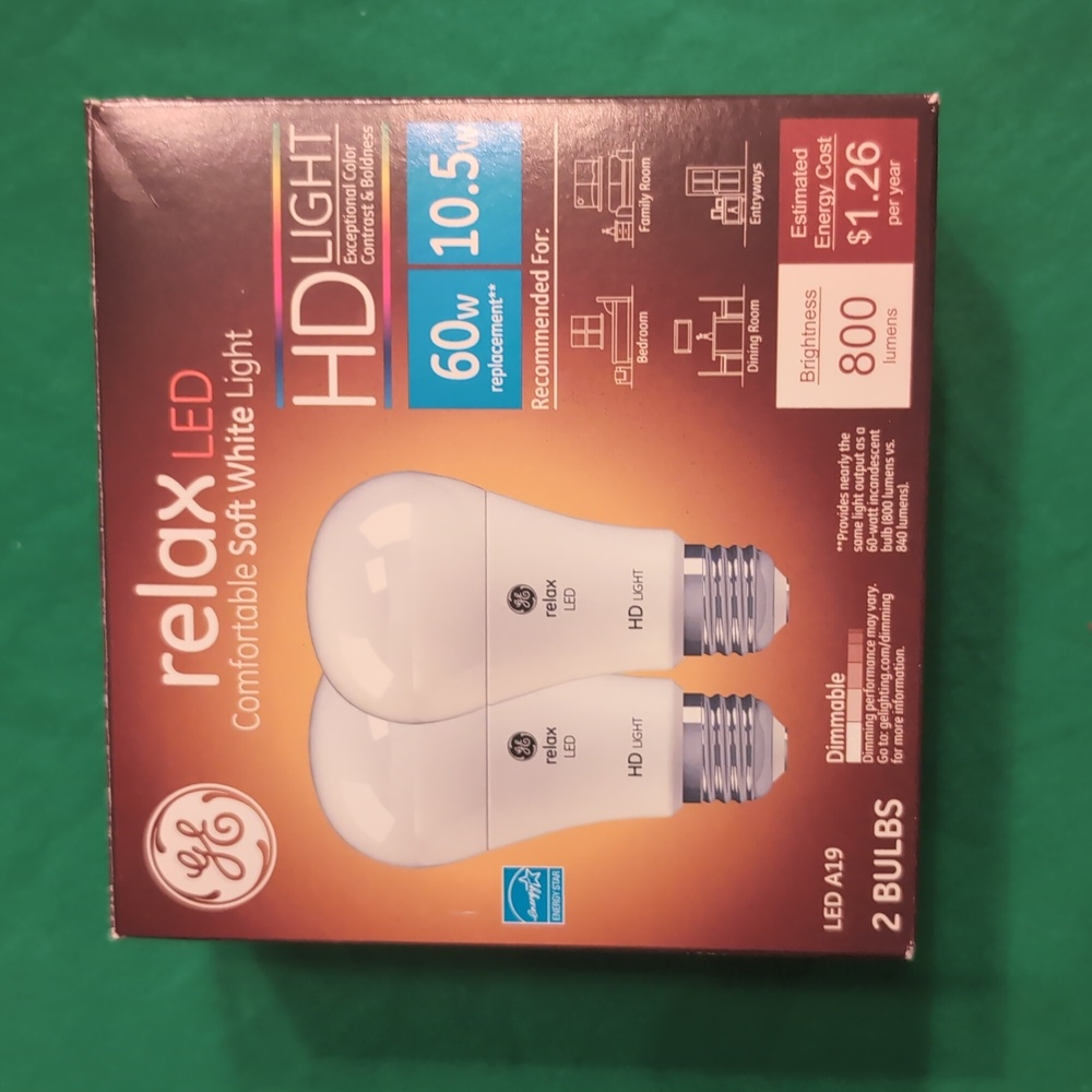 GE Relax LED Light Bulbs 2 Pack 60 Watt Soft White A19 New
